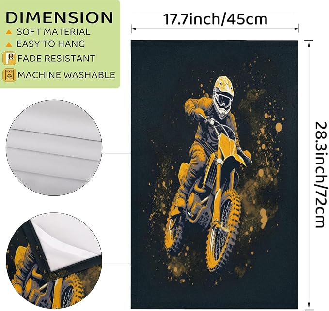 Yellow Motorcycle Kitchen Towels Set of 2 Absorbent Drying Dish Towels - Image 2