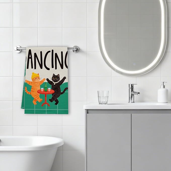 Funny Kitchen Towels, Dancing Cats Dish Towels, Soft Absorbent Hand Towel - Image 5