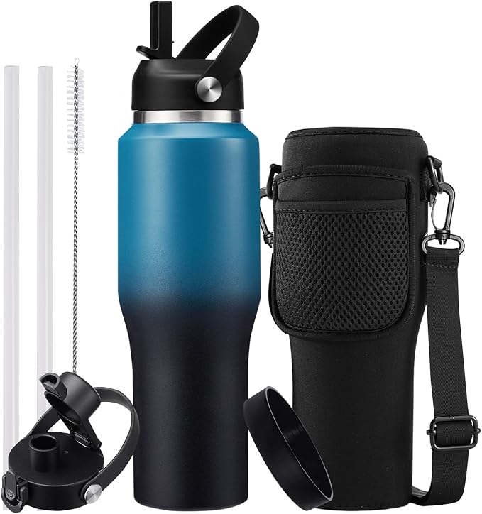 32oz Water Bottles with Straw by DIGJUPER