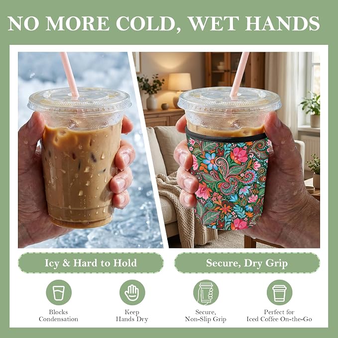 Reusable Insulated Neoprene Iced Coffee Cup Sleeve 3 Pack, Durable Drink Sleeve - Image 8