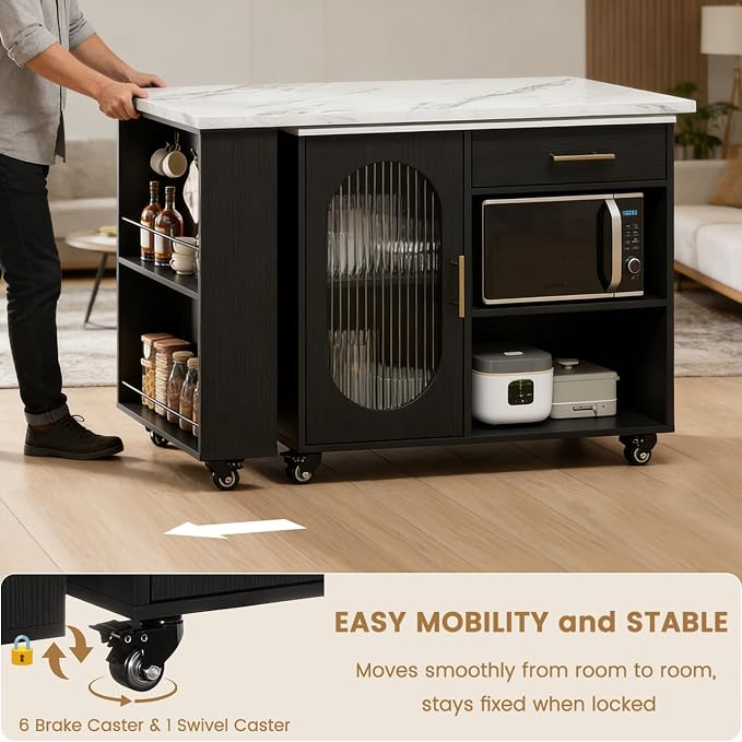 HSH Kitchen Island with 360° Swivel Table & Power Outlet, Rolling Kitchen - Image 6