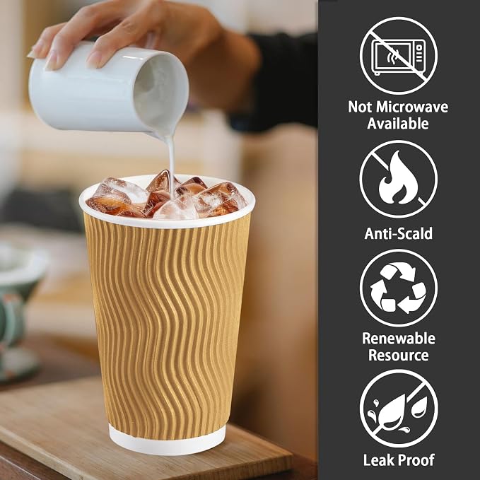 Lamosi Disposable Coffee Cups 16 OZ 500 Pack, Paper Coffee Cups 16 OZ - Image 3