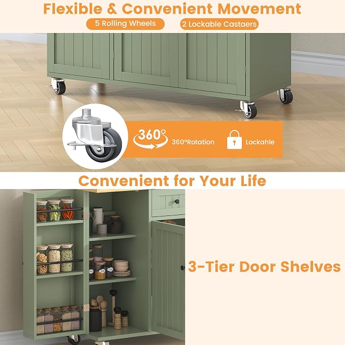 Bigbiglife Kitchen Island with Drop Leaf, Island Table on Wheels with Storage - Image 6