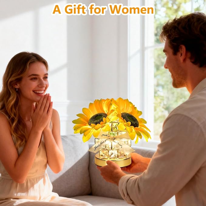 Handmade Sunflower Lamp, Rechargeable Cordless Touch Table Lamp, 3-Colour - Image 6