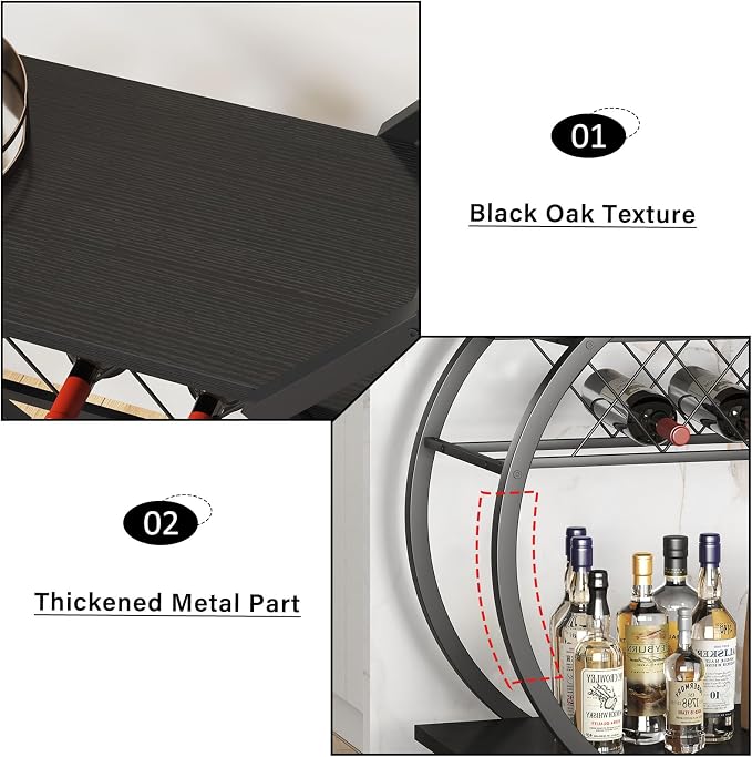 LVB Black Wine Cart with Wheels, Modern Bar Cart with Wine Rack, Industrial - Image 7