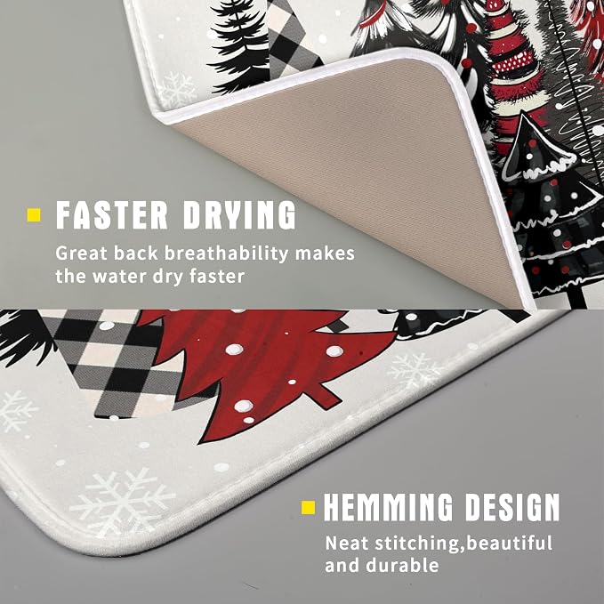 Christmas Trees Dish Drying Mat 16x18 In, Xmas Red Black Buffalo Plaid Pine - Image 3