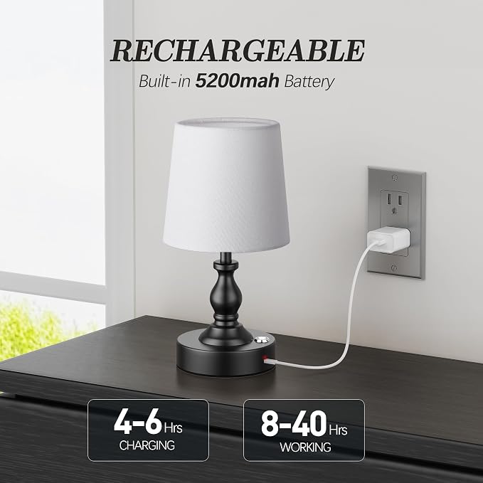 PARTPHONER Mini Cordless LED Table Lamp, 5200mAh Rechargeable Battery Operated - Image 3