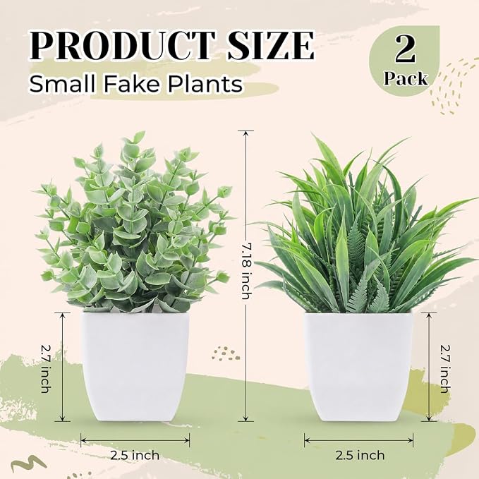 Der Rose 2 Pack Small Fake Plants Mini Artificial Potted Plants - Image 2