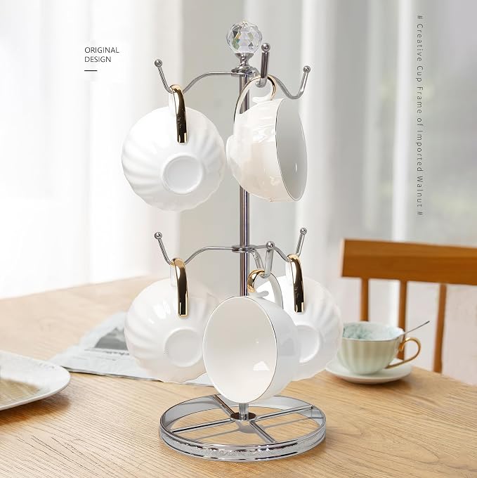 Mug Tree Coffee Cup Holder for Counter Top 6 Hooks | Double Tier Metal Mug Tree - Image 8