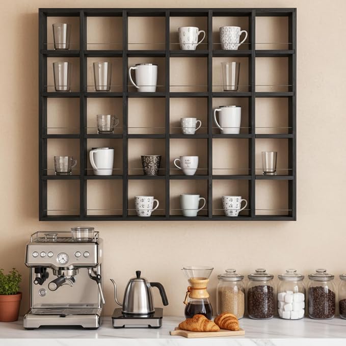 Kigley Oversize Coffee Mug Display Rack Wooden Shelves Rustic Shot Glass - Image 5