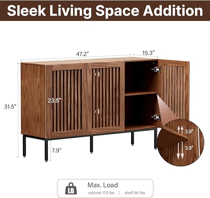 BVIUNTWO Buffet Cabinet, Modern Credenza Storage Cabinet - Image 2