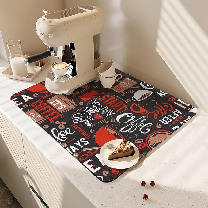 Coffee Bar Mat Rubber Dish Drying Mat by PtRug