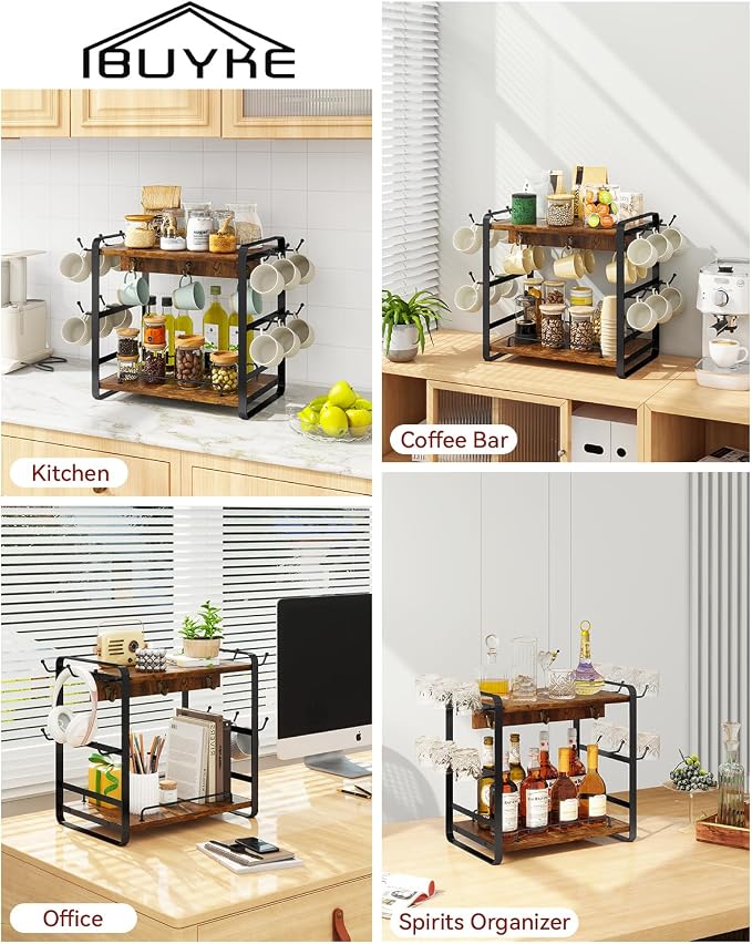 IBUYKE Coffee Bar Station Countertop Organizer, 2 Tier Kitchen Mug Cup Holder - Image 8