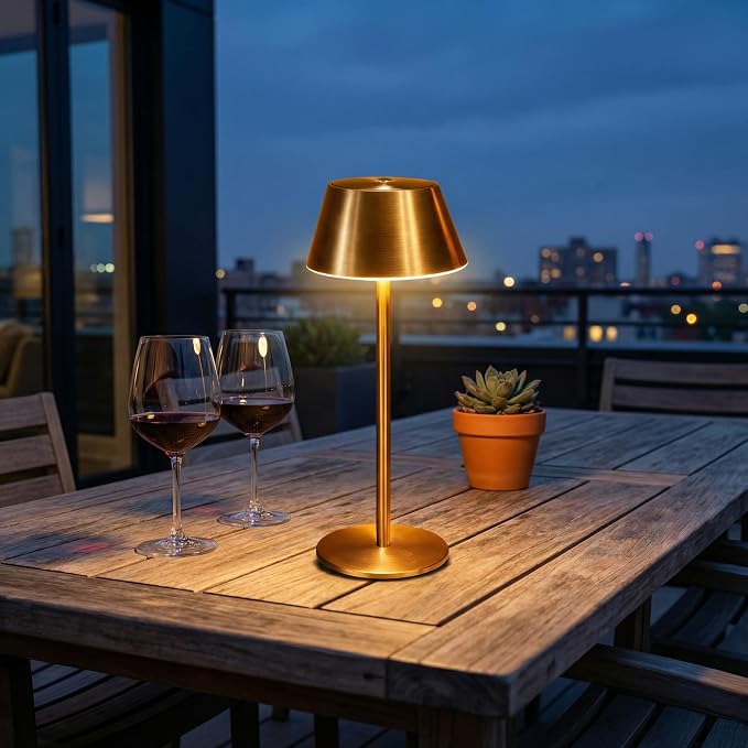 Gold Cordless Table Lamp, Premium All-Metal Brushed Wireless Rechargeable Lamp - Image 9