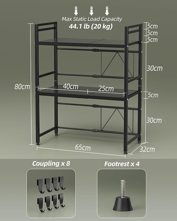 NETEL 2 Pcs Expandable Microwave Stand, 3 Tier Metal Kitchen Countertop - Image 3