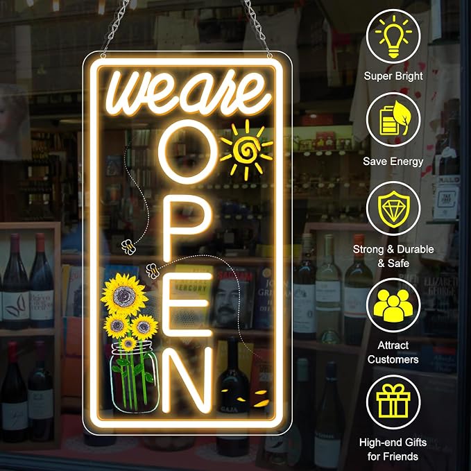 Neon We Are Open Signs for Business, 16.5x9'' Open Sign - Image 3