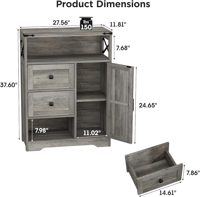 Vabches Farmhouse Buffet Sideboard Cabinet - Image 2