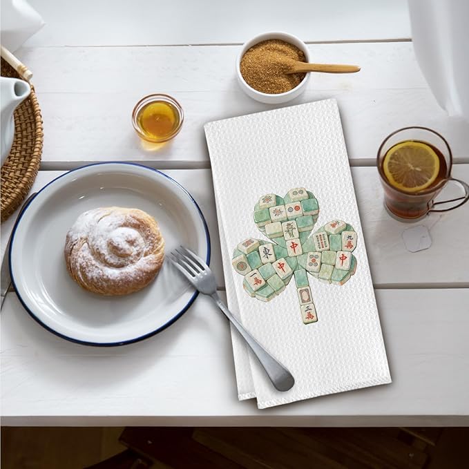 St. Patrick's Day Mahjong Shamrock Kitchen Towels, Mahjong Gifts - Image 2