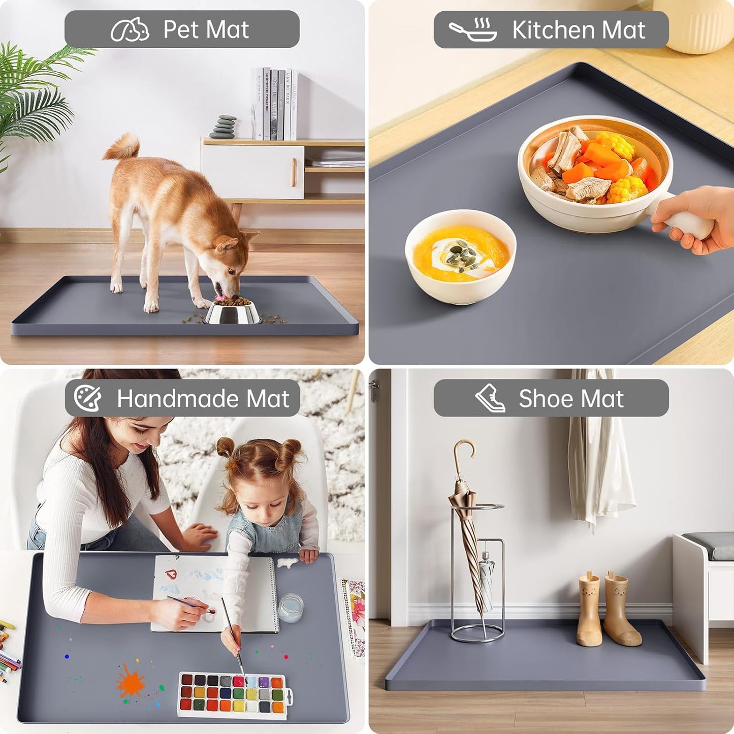 FLATO Waterproof Under Sink Mat 19" x 19" Shelf Liner for Kitchen and Bathroom, Cabinet Protector, Organizers and Storage, Flexible Silicone Drip Tray