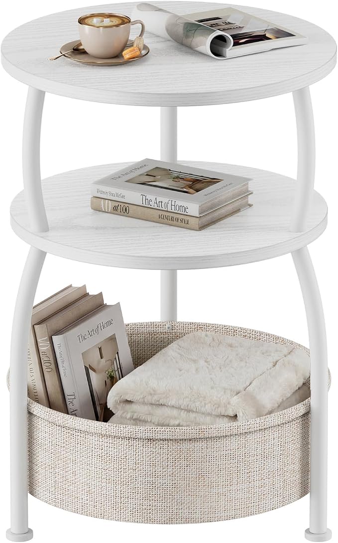 Round Side Table with Storage Basket, End Table Living Room, 15.7in | Side by designyourhome