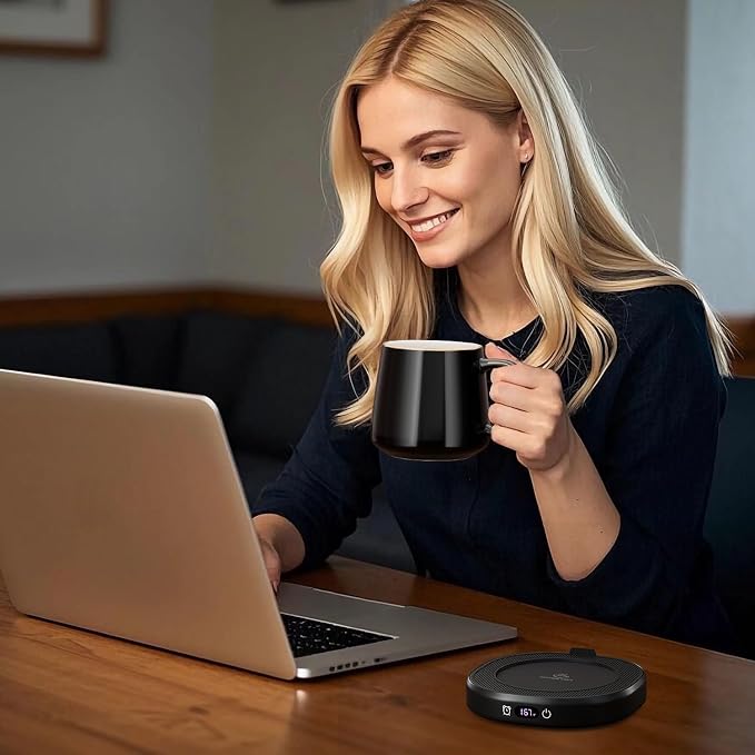 Coffee Mug Warmer & Simple Pure Black Mug Set, Electric Cup Warmer - Image 3