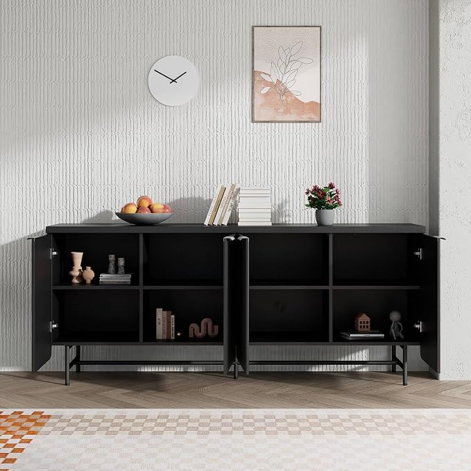 SAINTCY 68" Black Fluted Sideboard Cabinet, Buffet Cabinet - Image 7