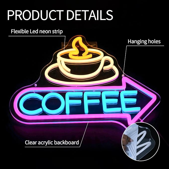 Coffee Neon Sign for Wall Decor Dimmable Coffee Bar Led Light Signs Coffee - Image 6