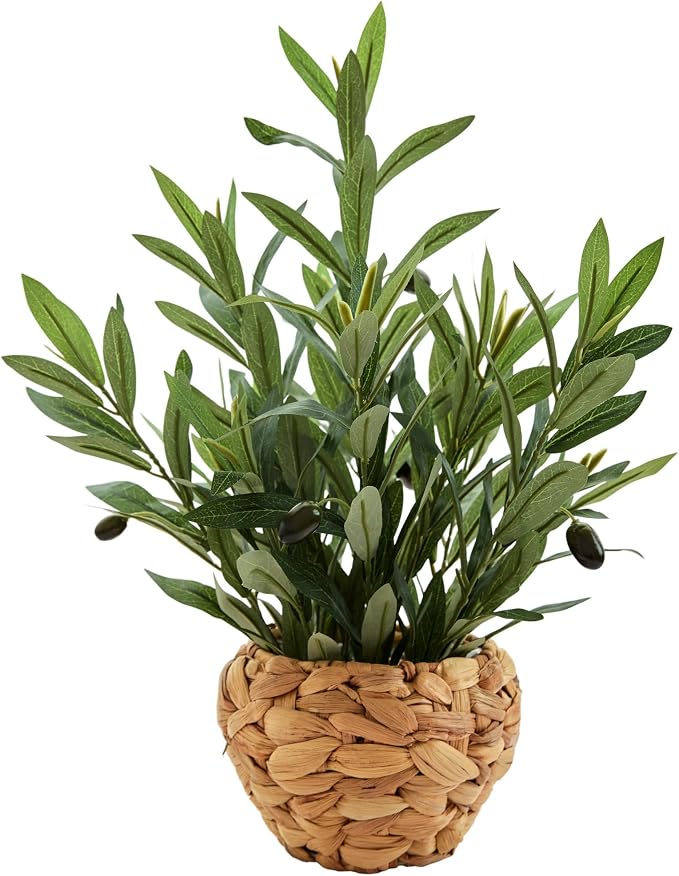 AlphaAcc 17.7" Artificial Olive Plant in Water Hyacinth Basket by AlphaAcc
