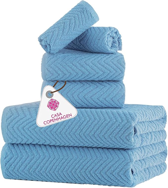 CASA COPENHAGEN EcoWave 6Pcs 100% Cotton Large Designer Towels Gift Set- Dusky by CASACOPENHAGEN