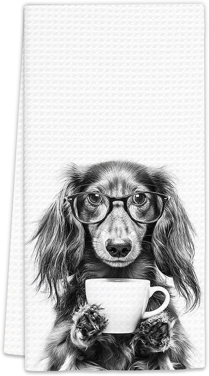 Long Haired Dachshund Gifts Coffee Kitchen Towels, Gifts by FIicy