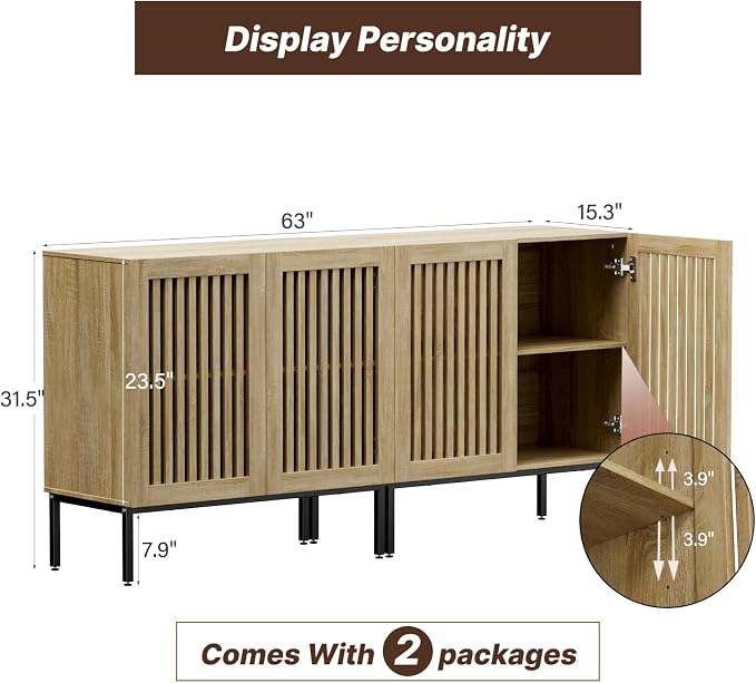BVIUNTWO Buffet Cabinet with Storage, Sideboard Coffee Bar Cabinet with 4 Doors - Image 2