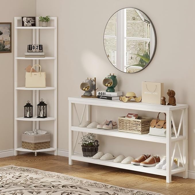 FATORRI Tall Corner Shelf, 5 Tier Modern Corner Bookshelf Stand, Wood and Metal - Image 3