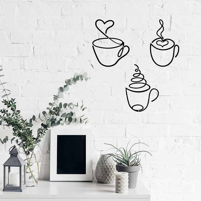 Ferraycle 3 Pieces Coffee Cup Metal Wall Art Wire Coffee Bar Hanging Decor Cafe - Image 6
