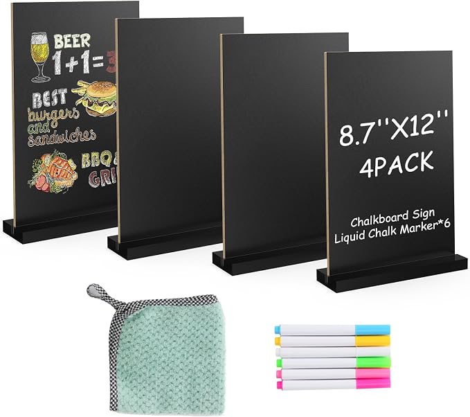 EHWINE Chalkboard Easel Sign Set, 4 Pack 8.7 x 12 Inch Double-Sided Wooden by EHWINE