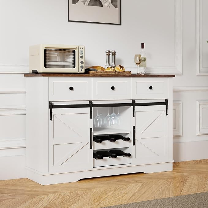 Kmax Farmhouse Wine Bar Cabinet w, 54” Buffet Cabinet - Image 7