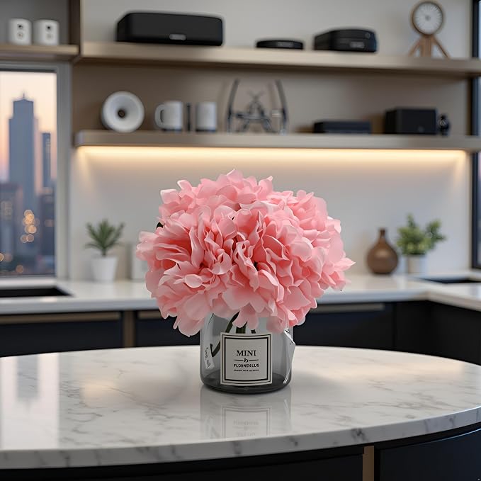 Artificial Pink Peony Flowers in Vase, Wedding Table Centerpiece Home Decor | - Image 3