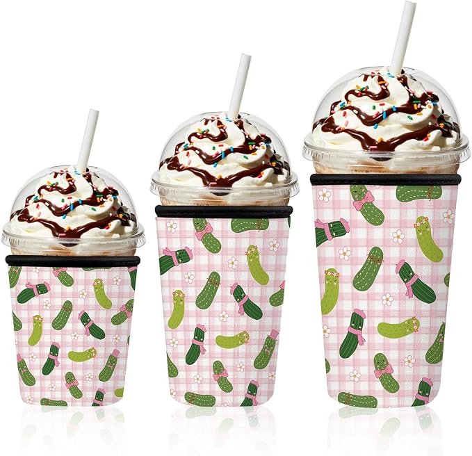 Funny Pickle Iced Coffee Cup Sleeve 3 Pack, Vegetable Lover Reusable Neoprene by Unknown