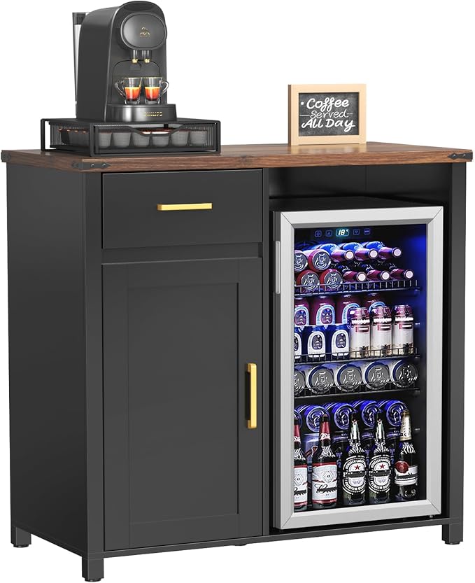 GDLF Coffee Bar with Mini Fridge Space, Mini Fridge Cabinet Stand，Liquor Wine - Image 7
