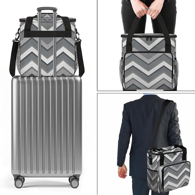 Grey Modern Stripes Coffee Maker Carring Bag, Large Insulated Storage Organizer - Image 7