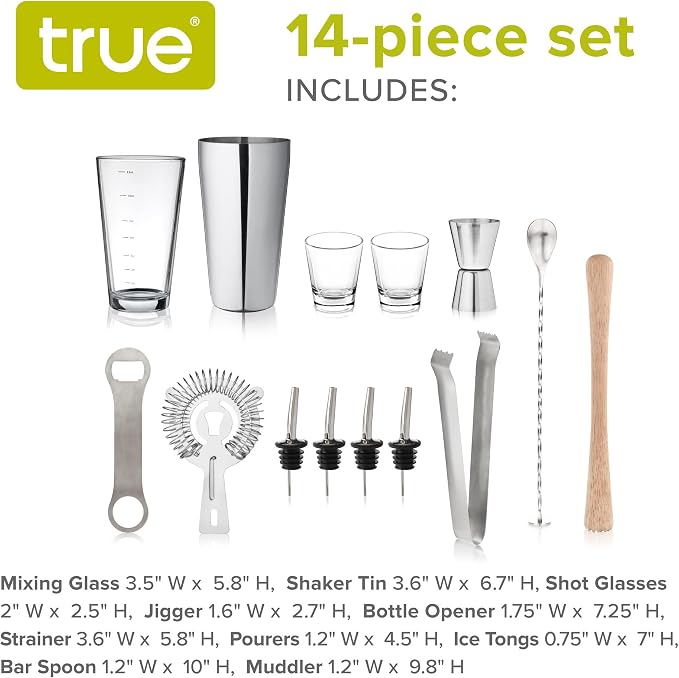 True 14-Piece Barware Set with Wood Stand - Image 4