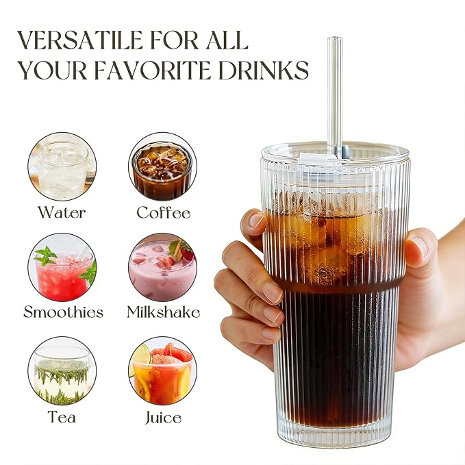 KEMORELA 6-Pack 20 oz Ribbed Glass Tumblers - Image 8