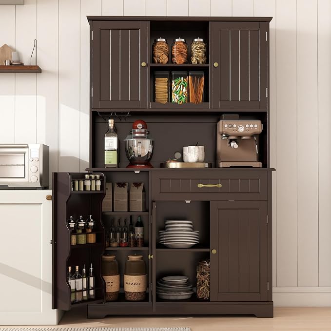 Gizoon Kitchen Hutch Cabinet Kitchen Hutch Storage Cabinet Tall Pantry Coffee - Image 3