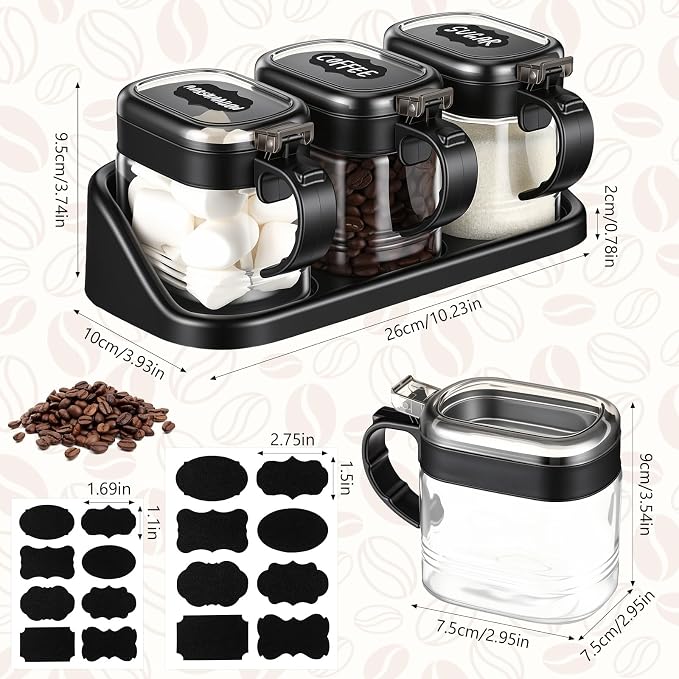 Suclain 3 Pcs Sugar Coffee Container Set 16 oz Glass Condiment Jar Spice - Image 3