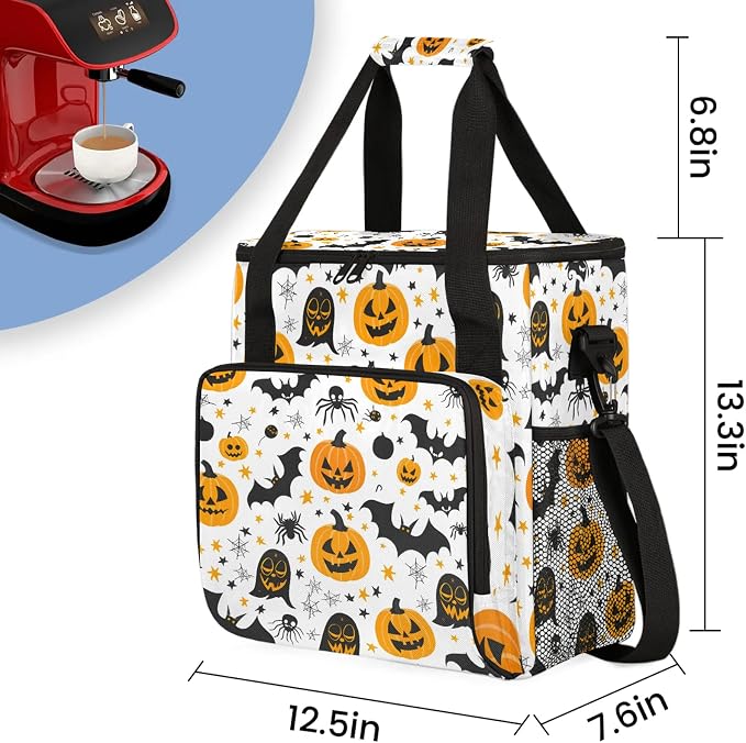 Halloween Pumpkin Bat Theme Coffee Maker Carring Bag, Large Insulated Storage - Image 2