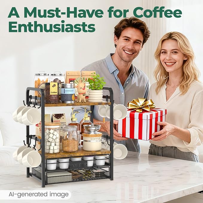 EsLuker.ly Coffee Bar Organizer Station Shelf Mug Holder - Image 9