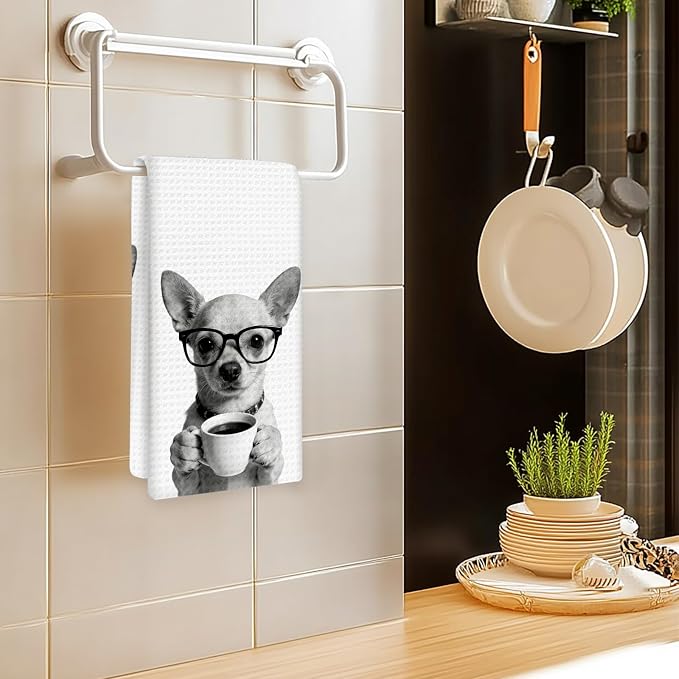 Chihuahua Gifts Coffee Wine Kitchen Towels Set of 2, Coffee Dog Dish Tea Towel - Image 2