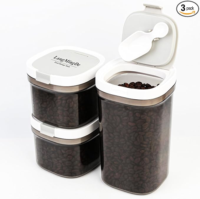 LANGMINGDE 3 Piece Airtight Kitchen Storage Canisters Set, Coffee and Dry Food by LANGMINGDE