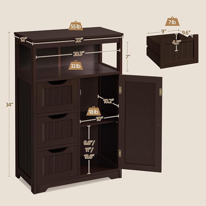 Yaheetech Wood Bathroom Floor Cabinet - Image 3