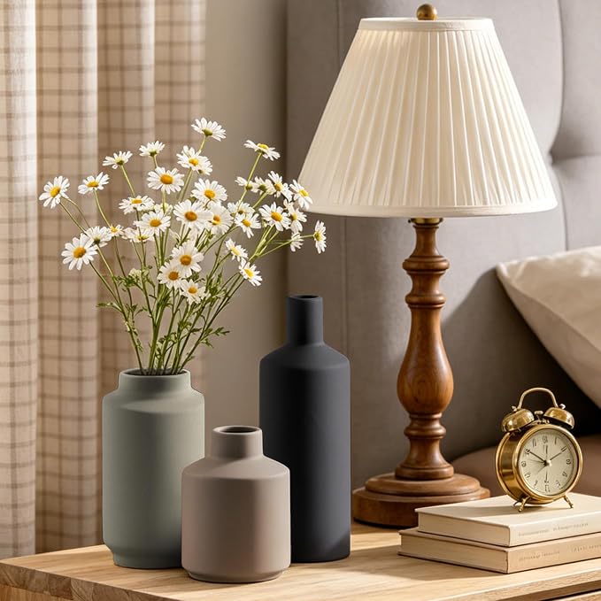 Ceramic Vase Set of 3, Modern Farmhouse Boho Table Centerpiece Vases, Small - Image 3