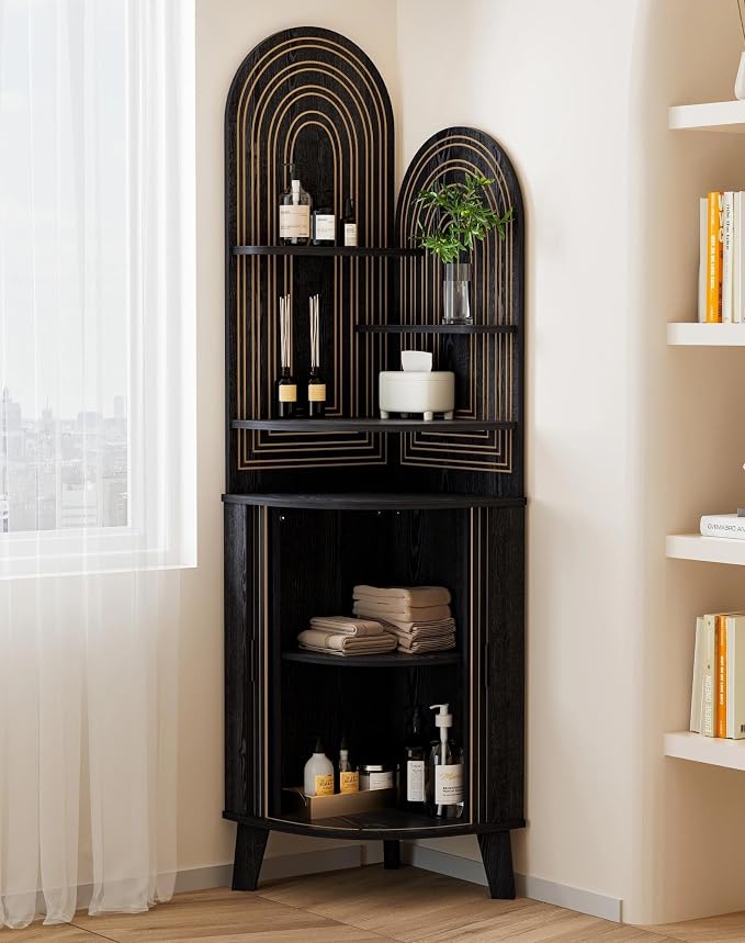 Small Corner Cabinet with Sliding Door and Storage, Tall Corner Bathroom Cabinet - Image 7
